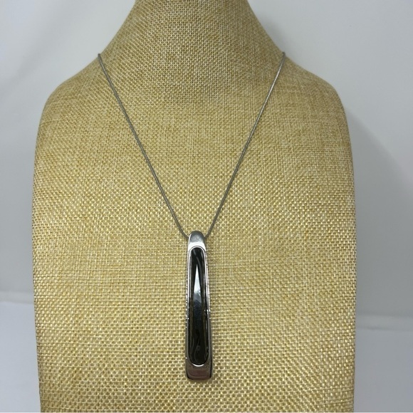 Chico's necklace faux agate drop silver tone long line chic artisan minimalist - Picture 1 of 8